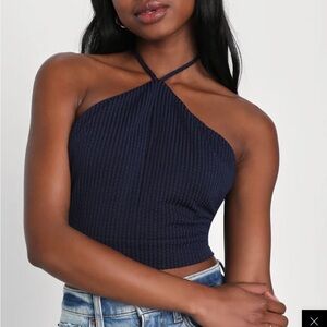 Navy halter crop top
